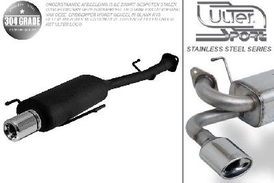 Ulter Sport, Einddemper, Geheel RVS, Enkel Rond 80mm, Opel, ASTRA-G, 1.4 16V 66kW, 1.6 16V 74kW, 1.8 8V 55/62kW, 1.8 16V 85/92kW, 2.0 16V 100kW, 98- 03   Hatchback, Pasklaar, Past op originele middendemper/katalysator
