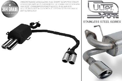 Ulter Sport, Einddemper L+R, Geheel RVS, Dubbel Rond 70mm, Opel, ASTRA-G, 1.4 16V 66kW, 1.6 16V 74kW, 1.8 8V 55/62kW, 1.8 16V 85/92kW, 2.0 16V 100kW, 98- 03   Hatchback, Pasklaar, Past op originele middendemper/katalysator