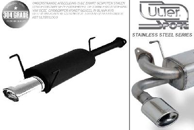 Ulter Sport, Einddemper, Geheel RVS, Enkel Ovaal 120x80mm, Opel, ASTRA-G, 1.6 16V 74kW, 1.8 16V 85/92kW, 2.0 16V 100kW, 99- 03   COUPE, Pasklaar, Past op originele middendemper/katalysator