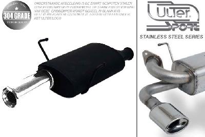 Ulter Sport, Einddemper, Geheel RVS, Enkel Rond 80mm, Peugeot, 406, 1.6 65kW, 1.8 66kW, 1.8 16V 82kW, 95-01  SEDAN, Pasklaar, Past op originele middendemper/katalysator