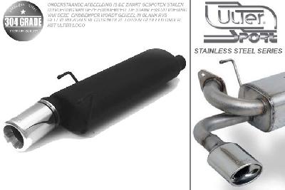 Ulter Sport, Einddemper, Geheel RVS, Enkel Rond 80mm, Peugeot, 306, 1.1i 44kW, 1.4i 55kW, 1.6i 66kW, 1.8i 74kW, 94-   HATCHBACK, Pasklaar, Past op originele middendemper/katalysator