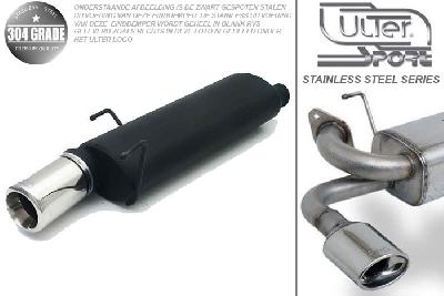 Ulter Sport, Einddemper, Geheel RVS, Enkel Rond 100mm, Peugeot, 306, 1.1i 44kW, 1.4i 55kW, 1.6i 66kW, 1.8i 74kW, 94-   HATCHBACK, Pasklaar, Past op originele middendemper/katalysator