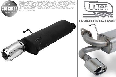Ulter Sport, Einddemper, Geheel RVS, Enkel Rond 100mm, Peugeot, 306, 1.1i 44kW, 1.4i 55kW, 1.6i 66kW, 1.8i 74kW, 94-   HATCHBACK, Pasklaar, Past op originele middendemper/katalysator