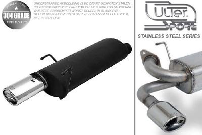 Ulter Sport, Einddemper, Geheel RVS, Enkel Ovaal 120x80mm, Peugeot, 306, 1.1i 44kW, 1.4i 55kW, 1.6i 66kW, 1.8i 74kW, 94-   HATCHBACK, Pasklaar, Past op originele middendemper/katalysator
