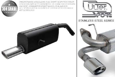 Ulter Sport, Einddemper, Geheel RVS, Enkel Ovaal 95x65mm, Peugeot, 207, 1.6 HDI 60/80kW, version with cut out in bumper, HATCHBACK, Pasklaar, Past op originele middendemper/katalysator