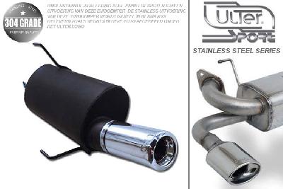 Ulter Sport, Einddemper, Geheel RVS, Enkel Rond 80mm, Peugeot, 206, 1.1 44kW, 1.4 55kW, 1.6 65kW, 98-03, Pasklaar, Past op originele middendemper/katalysator