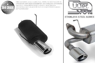 Ulter Sport, Einddemper, Geheel RVS, Enkel Ovaal 95x65mm, Peugeot, 206, 1.1 44kW, 1.4 55kW, 1.6 65kW, 98-03, Pasklaar, Past op originele middendemper/katalysator