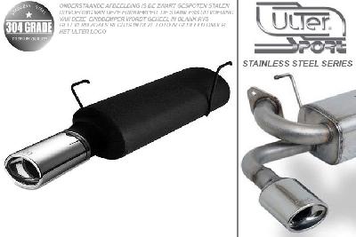 Ulter Sport, Einddemper, Geheel RVS, Enkel Ovaal 120x80mm *, Peugeot, 206, 1.1 44kW, 1.4 55kW, 1.6 65kW, 98-03, Pasklaar, Past op originele middendemper/katalysator