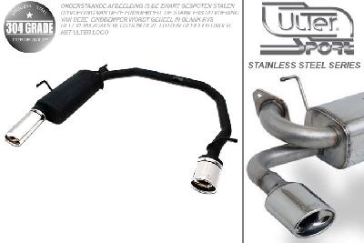 Ulter Sport, Einddemper L+R, Geheel RVS, Enkel Ovaal 95x65mm, Peugeot, 206, 1.1 44kW, 1.4 55kW, 1.6 65kW, 98-03, Pasklaar, Past op originele middendemper/katalysator