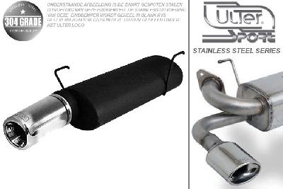 Ulter Sport, Einddemper, Geheel RVS, Enkel Rond 80mm, Peugeot, 206, 1.1., 1.4, 1.6, 03-, HATCHBACK, Pasklaar, Past op originele middendemper/katalysator