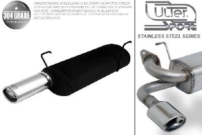 Ulter Sport, Einddemper, Geheel RVS, Enkel Ovaal 95x65mm, Peugeot, 206, 1.1., 1.4, 1.6, 03-, HATCHBACK, Pasklaar, Past op originele middendemper/katalysator