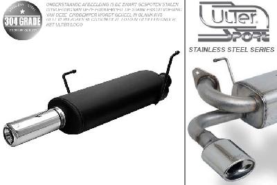 Ulter Sport, Einddemper, Geheel RVS, Enkel Rond 80mm, Peugeot, 206, 2.0i 16V  GTI  101kW/138PK, 99-, HATCHBACK, Pasklaar, Past op originele middendemper/katalysator