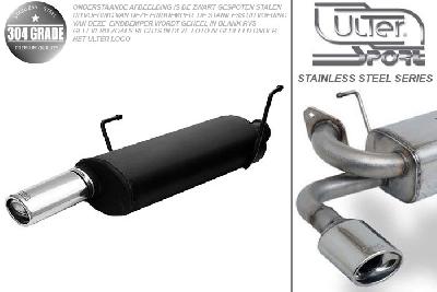 Ulter Sport, Einddemper, Geheel RVS, Enkel Ovaal 95x65mm, Peugeot, 206, 2.0i 16V  GTI  101kW/138PK, 99-, HATCHBACK, Pasklaar, Past op originele middendemper/katalysator