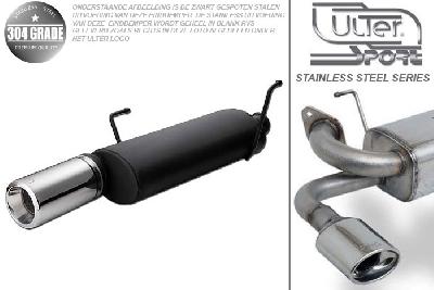 Ulter Sport, Einddemper, Geheel RVS, Enkel Rond 100mm, Peugeot, 206, 2.0i 16V  GTI  101kW/138PK, 99-, HATCHBACK, Pasklaar, Past op originele middendemper/katalysator