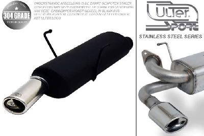Ulter Sport, Einddemper, Geheel RVS, Enkel Ovaal 95x65mm, Peugeot, 106, 1.1 44kW , 1.4 55kW, 1.5D 40kW, 1.6 66kW, 96-, Pasklaar, Past op originele middendemper/katalysator