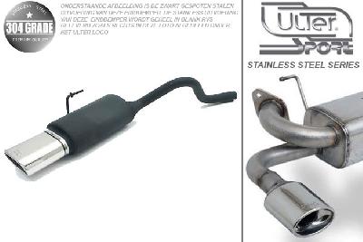 Ulter Sport, Einddemper, Geheel RVS, Enkel plat ovaal 145x75mm, Renault, CLIO II, 1.2 44kW, 1.4 55kW, 1.6 66kW, 98-, Pasklaar, Past op originele middendemper/katalysator
