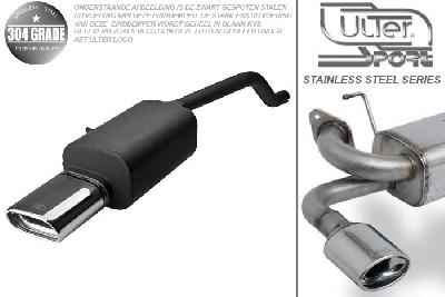 Ulter Sport, Einddemper, Geheel RVS, Enkel plat ovaal 145x75mm, Renault, CLIO III  2005-, 1.1 55kW, 1.2 48/57.5/74kW, 1.4 72kW, 1.6 65kW, 85kW, 1.5dCi 50/63/76/78kW, Pasklaar, Past op originele middendemper/katalysator