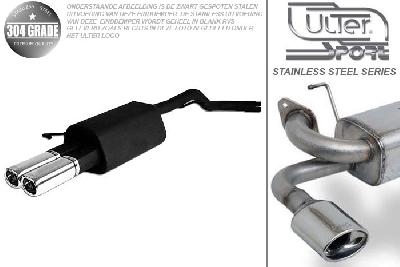Ulter Sport, Einddemper, Geheel RVS, Dubbel Rechthoek 80x65mm, Seat, LEON, 1.4 16V 55kW, 1.6 16V 74kW, 1.8 20V 92kW, 1.8T 132kW, 1.9 Tdi 66/81/110kW, 99- 05, Pasklaar, Past op originele middendemper/katalysator