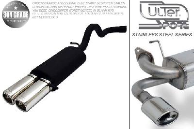 Ulter Sport, Einddemper, Geheel RVS, Dubbel Rechthoek 80x65mm, Seat, IBIZA, 1.9SDi 47kW, 1.9TDi 55/66kW, 06/96-99  PARALLEL HOOKS, Pasklaar, Past op originele middendemper/katalysator