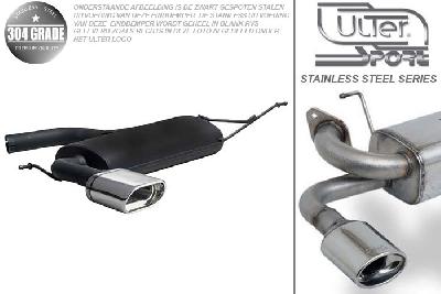 Ulter Sport, Einddemper, Geheel RVS, Enkel plat ovaal 145x75mm, Seat, ALTEA, 1.4 64kW, 1.6 75kW, 2.0 FSI 110kW, 1.9 TDI  77kW, 2.0 TDI 100/103kW, 2004-, Pasklaar, Past op originele middendemper/katalysator