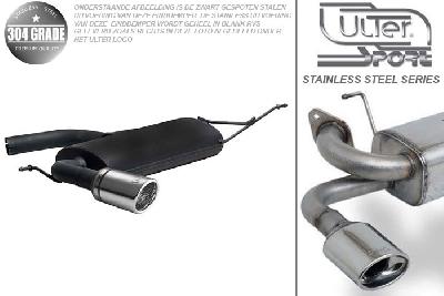 Ulter Sport, Einddemper, Geheel RVS, Enkel Rond 90mm, Seat, ALTEA, 1.4 64kW, 1.6 75kW, 2.0 FSI 110kW, 1.9 TDI  77kW, 2.0 TDI 100/103kW, 2004-, Pasklaar, Past op originele middendemper/katalysator