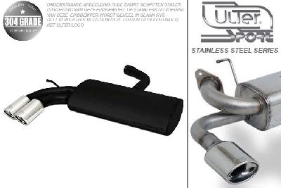 Ulter Sport, Einddemper, Geheel RVS, Dubbel Rond 70mm, Seat, ALTEA, 1.4 64kW, 1.6 75kW, 2.0 FSI 110kW, 1.9 TDI  77kW, 2.0 TDI 100/103kW, 2004-, Pasklaar, Past op originele middendemper/katalysator