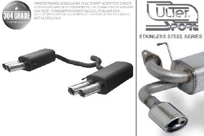 Ulter Sport, Einddemper L+R, Geheel RVS, Dubbel Rond 70mm, Skoda, SUPERB II, 1.4 TSI 92kW, 1.8 TSI 118kW, 1.9 TDI 77kW, 2.0 TDI 103/125kW, Pasklaar, Past op originele middendemper/katalysator