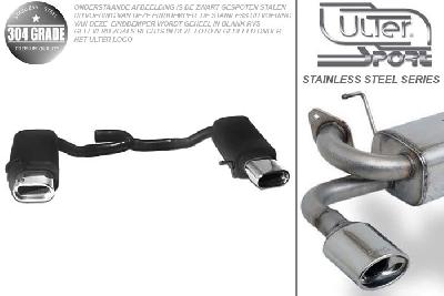Ulter Sport, Einddemper L+R, Geheel RVS, Enkel plat ovaal 145x75mm, Skoda, SUPERB II, 1.4 TSI 92kW, 1.8 TSI 118kW, 1.9 TDI 77kW, 2.0 TDI 103/125kW, Pasklaar, Past op originele middendemper/katalysator