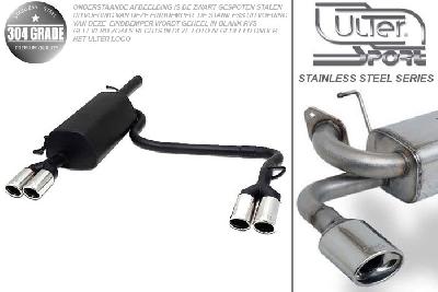 Ulter Sport, Einddemper L+R, Geheel RVS, Dubbel Rond 70mm, Skoda, SUPERB, 1.8T 110kW, 2.0 85kW, 1.9TDi 74/96kW, 2002-, Pasklaar, Past op originele middendemper/katalysator