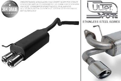 Ulter Sport, Einddemper, Geheel RVS, Dubbel Rond 80mm, Skoda, ROOMSTER, 1.2 47/51kW, 1.4 55/63kW, 1.6 77kW, 1.4 TDI 51/59kW, 1.9 TDI 77kW, 06-, Pasklaar, Past op originele middendemper/katalysator