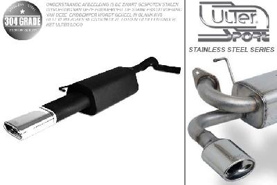 Ulter Sport, Einddemper, Geheel RVS, Enkel plat ovaal 145x75mm, Skoda, OCTAVIA, 1.4 44/55kW, 1.6 55/74kW, 1.8 92kW, 2.0 85kW,, 10/96-05, HATCHBACK. COMBI, Pasklaar, Past op originele middendemper/katalysator