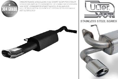 Ulter Sport, Einddemper, Geheel RVS, Enkel plat ovaal 145x75mmDTM, Skoda, OCTAVIA, 1.4 44/55kW, 1.6 55/74kW, 1.8 92kW, 2.0 85kW,, 10/96-05, HATCHBACK. COMBI, Pasklaar, Past op originele middendemper/katalysator