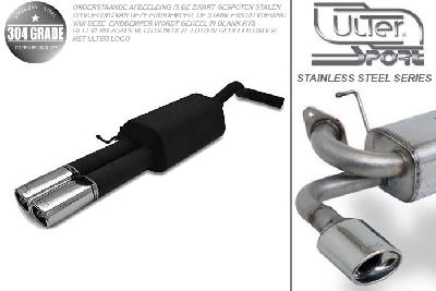 Ulter Sport, Einddemper, Geheel RVS, Dubbel Rechthoek 80x65mm, Skoda, OCTAVIA, 1.4 44/55kW, 1.6 55/74kW, 1.8 92kW, 2.0 85kW,, 10/96-05, HATCHBACK. COMBI, Pasklaar, Past op originele middendemper/katalysator