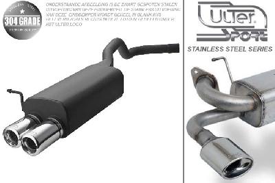 Ulter Sport, Einddemper, Geheel RVS, Dubbel Rond 80mm, Skoda, FABIA II, 1.2 44/51/55kW, 1.4 55/63kW, 1.6 77kW, 1.4 TDI 44/51/55/59kW, 1.9 TDI 77kW, 2006-, HATCHBACK, Pasklaar, Past op originele middendemper/katalysator