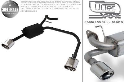 Ulter Sport, Einddemper L+R, Geheel RVS, Enkel plat ovaal 145x75mm, Skoda, FABIA I, 1.2 40/47kW, 1.4 44/50kW, 1.4 16V 55/74kW, 1.4 TDI 55kW, 1.9 SDI  47kW, 1.9 TDI 74/96kW, SEDAN. COMBI, Pasklaar, Past op originele middendemper/katalysator