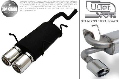 Ulter Sport, Einddemper, Geheel RVS, Dubbel Rond 80mm, Suzuki, SWIFT, 1.0 37/39/41kW, 1.3 47//50/52/54kW, 89-05   HATCHBACK, Pasklaar, Past op originele middendemper/katalysator
