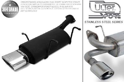 Ulter Sport, Einddemper, Geheel RVS, Enkel plat ovaal 145x75mm, Suzuki, SWIFT, 1.0 37/39/41kW, 1.3 47//50/52/54kW, 89-05  SEDAN, Pasklaar, Past op originele middendemper/katalysator