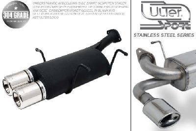 Ulter Sport, Einddemper, Geheel RVS, Dubbel Rond 80mm, Suzuki, SWIFT, 1.0 37/39/41kW, 1.3 47//50/52/54kW, 89-05  SEDAN, Pasklaar, Past op originele middendemper/katalysator