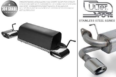 Ulter Sport, Einddemper L+R, Geheel RVS, Enkel plat ovaal 145x75mm, Suzuki, GRAND VITARA 3-doors, 1.6 16V  78kW, 1.9 Diesel  95kW, 05-, Pasklaar, Past op originele middendemper/katalysator