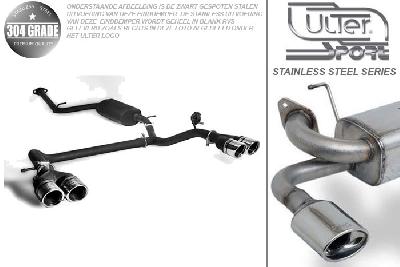Ulter Sport, Einddemper L+R, Geheel RVS, Dubbel Rond 70mm, Toyota, IQ, 1.0 50kW, 1.3 74kW, 1.4d 66kW, Pasklaar, Past op originele middendemper/katalysator
