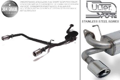 Ulter Sport, Einddemper L+R, Geheel RVS, Enkel Rond 80mm, Toyota, IQ, 1.0 50kW, 1.3 74kW, 1.4d 66kW, Pasklaar, Past op originele middendemper/katalysator