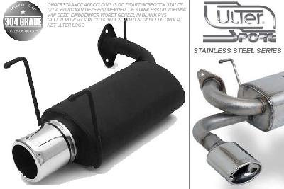 Ulter Sport, Einddemper, Geheel RVS, Enkel Rond 100mm, Toyota, COROLLA, 1.3 16V 55/65kW, 1.6 16V 84kW, 05/92-04/97, HATCHBACK, Pasklaar, Past op originele middendemper/katalysator