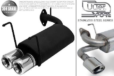Ulter Sport, Einddemper, Geheel RVS, Dubbel Rond 80mm, Toyota, COROLLA, 1.3 16V 55/65kW, 1.6 16V 84kW, 05/92-04/97, HATCHBACK, Pasklaar, Past op originele middendemper/katalysator