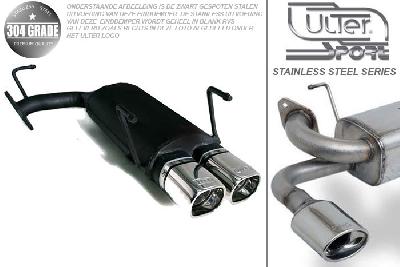 Ulter Sport, Einddemper, Geheel RVS, Dubbel Rechthoek 80x65mm, Toyota, COROLLA, 1.3 16V 55/65kW, 1.6 16V 84kW, 05/92-04/97, HATCHBACK, Pasklaar, Past op originele middendemper/katalysator