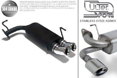 Ulter Sport, Einddemper, Geheel RVS, Dubbel Rond 80mm DTM, Toyota, COROLLA, 1.3 16V 55/65kW, 1.6 16V 84kW, 05/92-04/97, HATCHBACK, Pasklaar, Past op originele middendemper/katalysator
