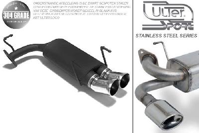 Ulter Sport, Einddemper, Geheel RVS, Dubbel Rond 80mm DTM, Toyota, COROLLA, 1.3 16V 55/65kW, 1.6 16V 84kW, 05/92-04/97, HATCHBACK, Pasklaar, Past op originele middendemper/katalysator