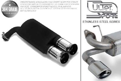 Ulter Sport, Einddemper, Geheel RVS, Dubbel Rond 80mm DTM, Toyota, COROLLA, 1.3 63kW, 1.4 71kW, 1.6 81kW, 97- 01  Hatchback, Pasklaar, Past op originele middendemper/katalysator