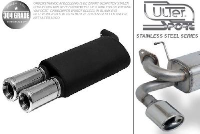 Ulter Sport, Einddemper, Geheel RVS, Dubbel Rond 80mm, Toyota, COROLLA, 1.4, 1.6, 04/97-01, SEDAN, Pasklaar, Past op originele middendemper/katalysator