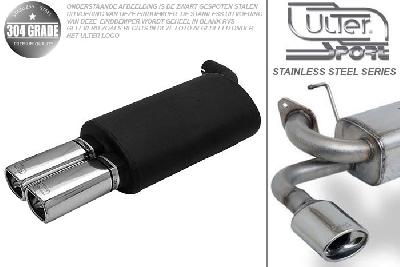 Ulter Sport, Einddemper, Geheel RVS, Dubbel Rechthoek 80x65mm, Toyota, COROLLA, 1.4, 1.6, 04/97-01, SEDAN, Pasklaar, Past op originele middendemper/katalysator