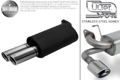Ulter Sport, Einddemper, Geheel RVS, Dubbel Rond 70mm, Toyota, COROLLA, 1.4, 1.6, 04/97-01, SEDAN, Pasklaar, Past op originele middendemper/katalysator
